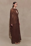 Bakari Diamante Cape Maxi Dress Chocolate