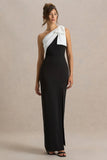 Kiri Black White One Shoulder Bow Maxi Dress
