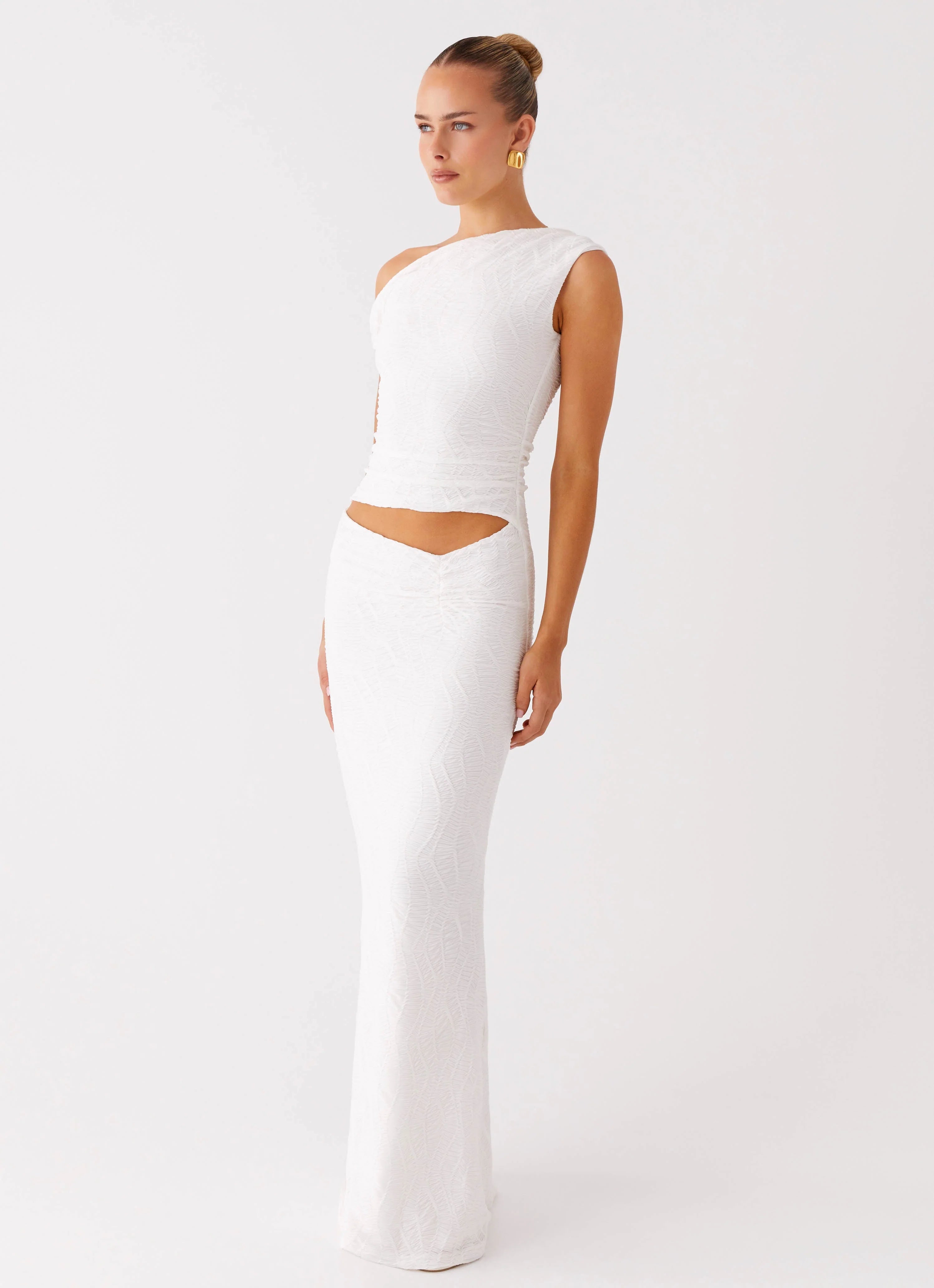 Galantis One Shoulder Maxi Dress White