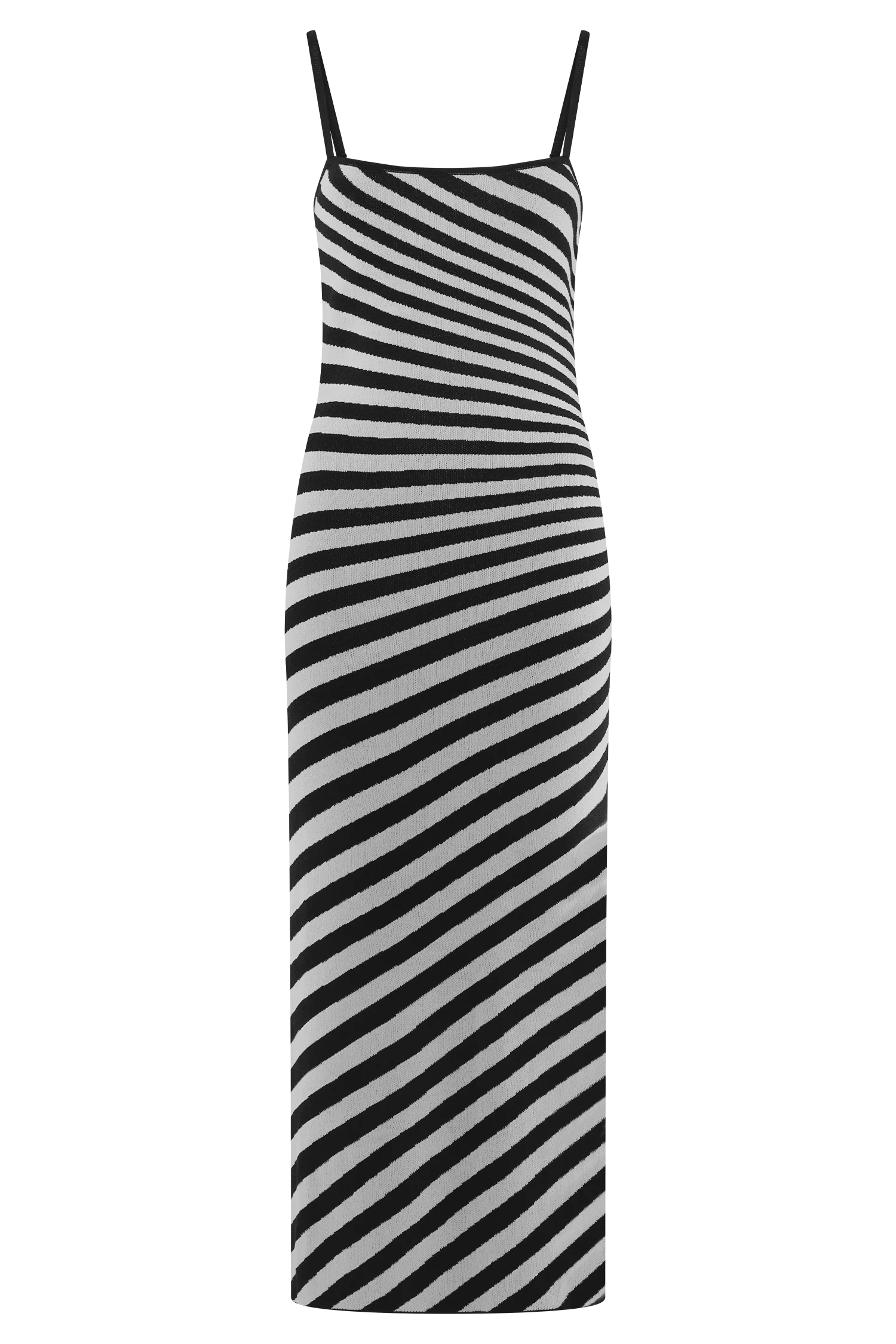Raven Striped Knit Midi Dress Black White