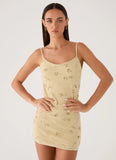 Levanna Beaded Sequin Mini Dress Pale Olive