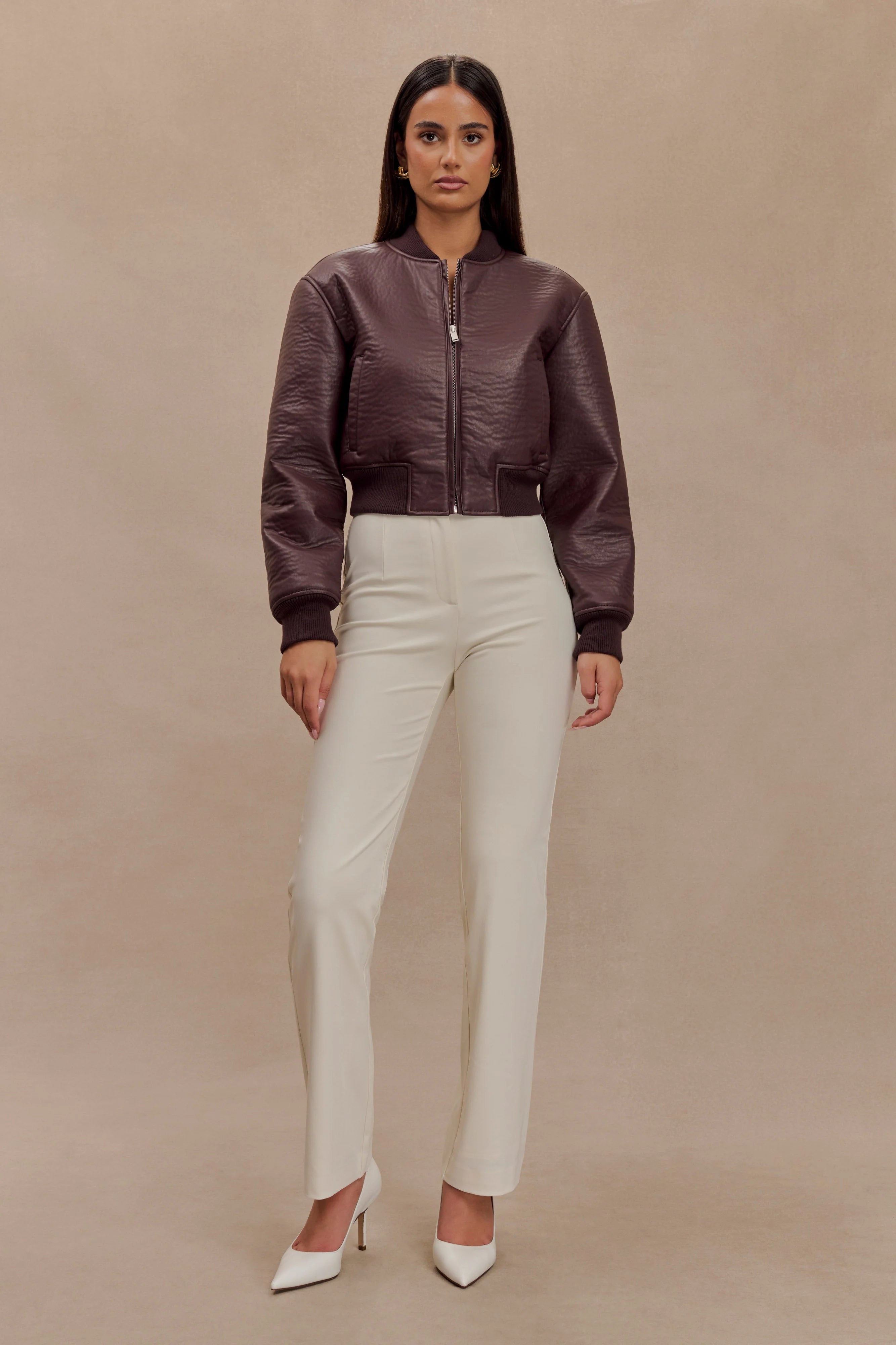 Codi Faux Leather Bomber Jacket Merlot