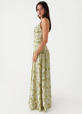 Zinna Linen Maxi Dress Sage Floral