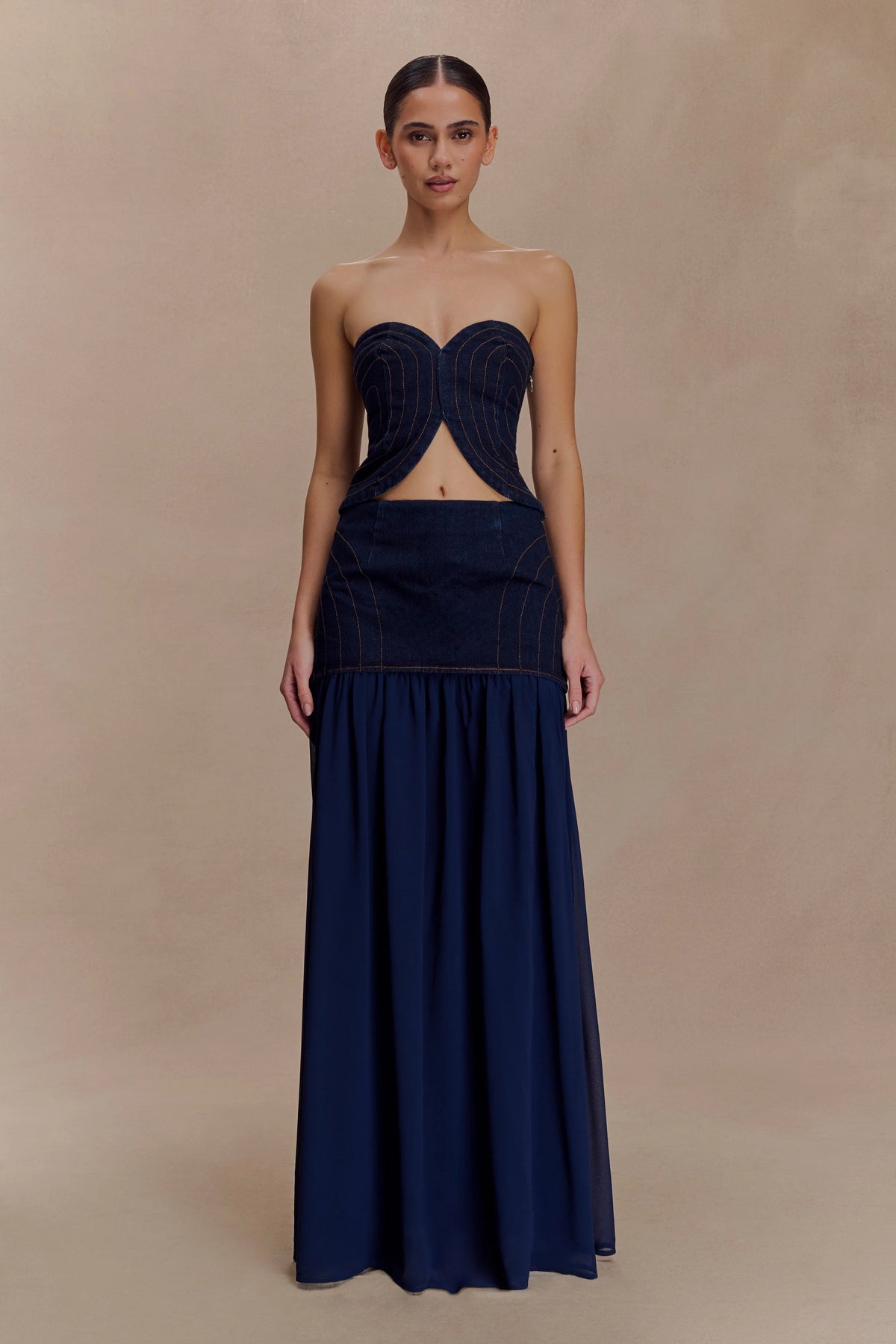 Tully Chiffon Denim Maxi Skirt Indigo Blue