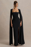 Claretta Black Square Neck Twisted Maxi Dress With Cape Sleeves