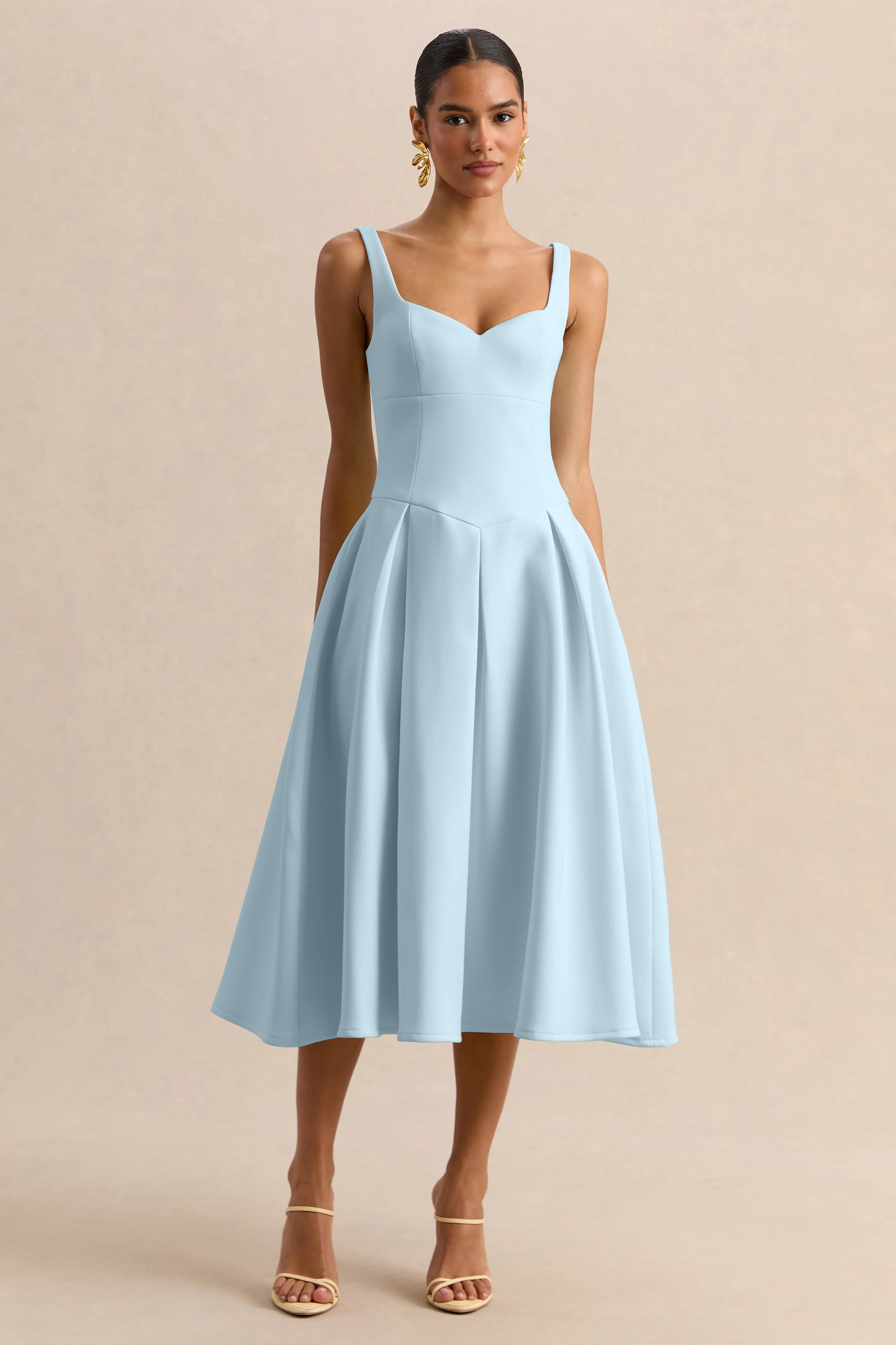 Greta Powder Blue Sweetheart Neck Midi Dress