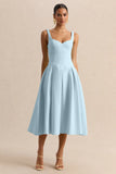 Greta Powder Blue Sweetheart Neck Midi Dress
