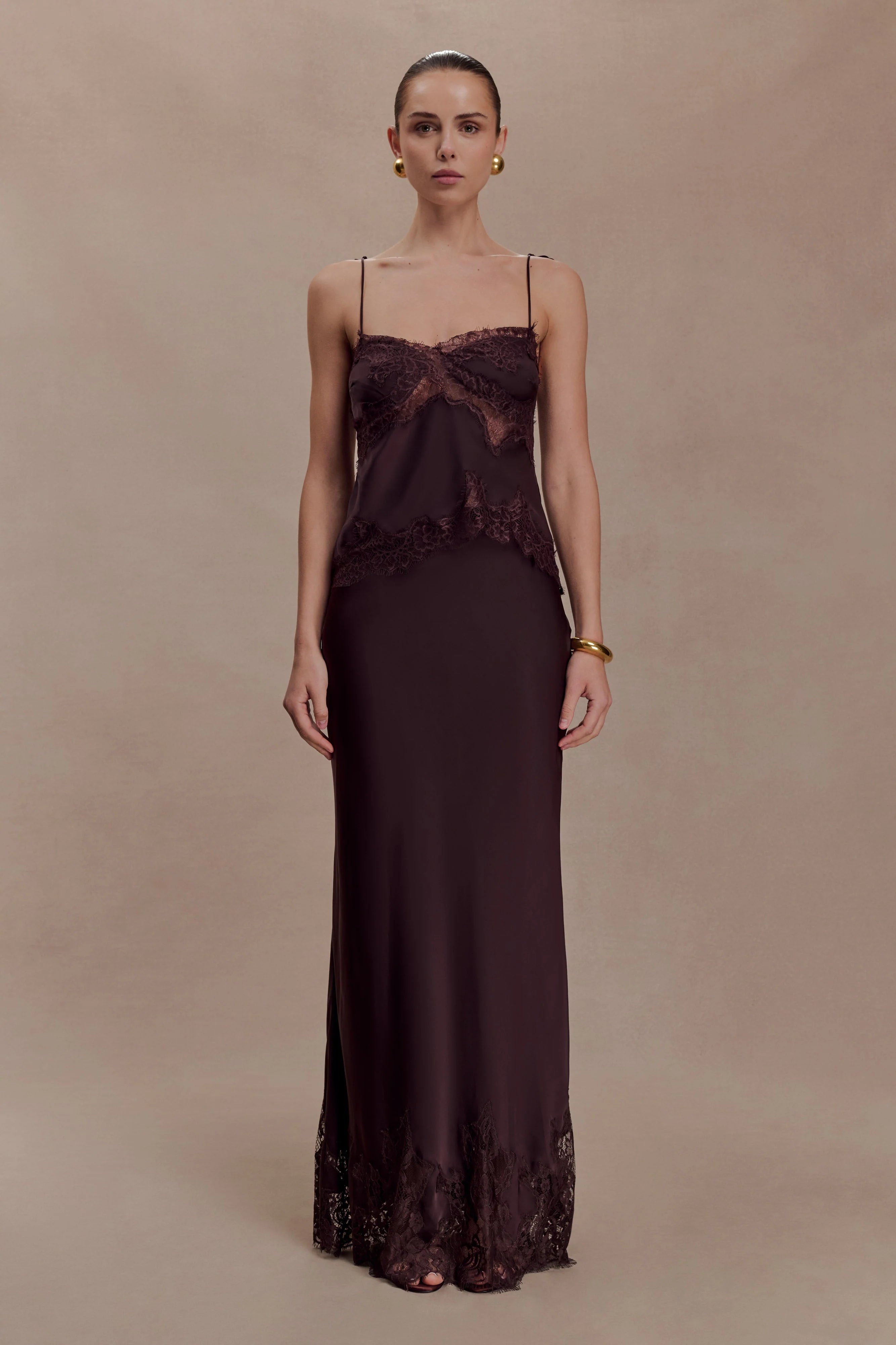 Nina Satin And Lace Camisole Chocolate