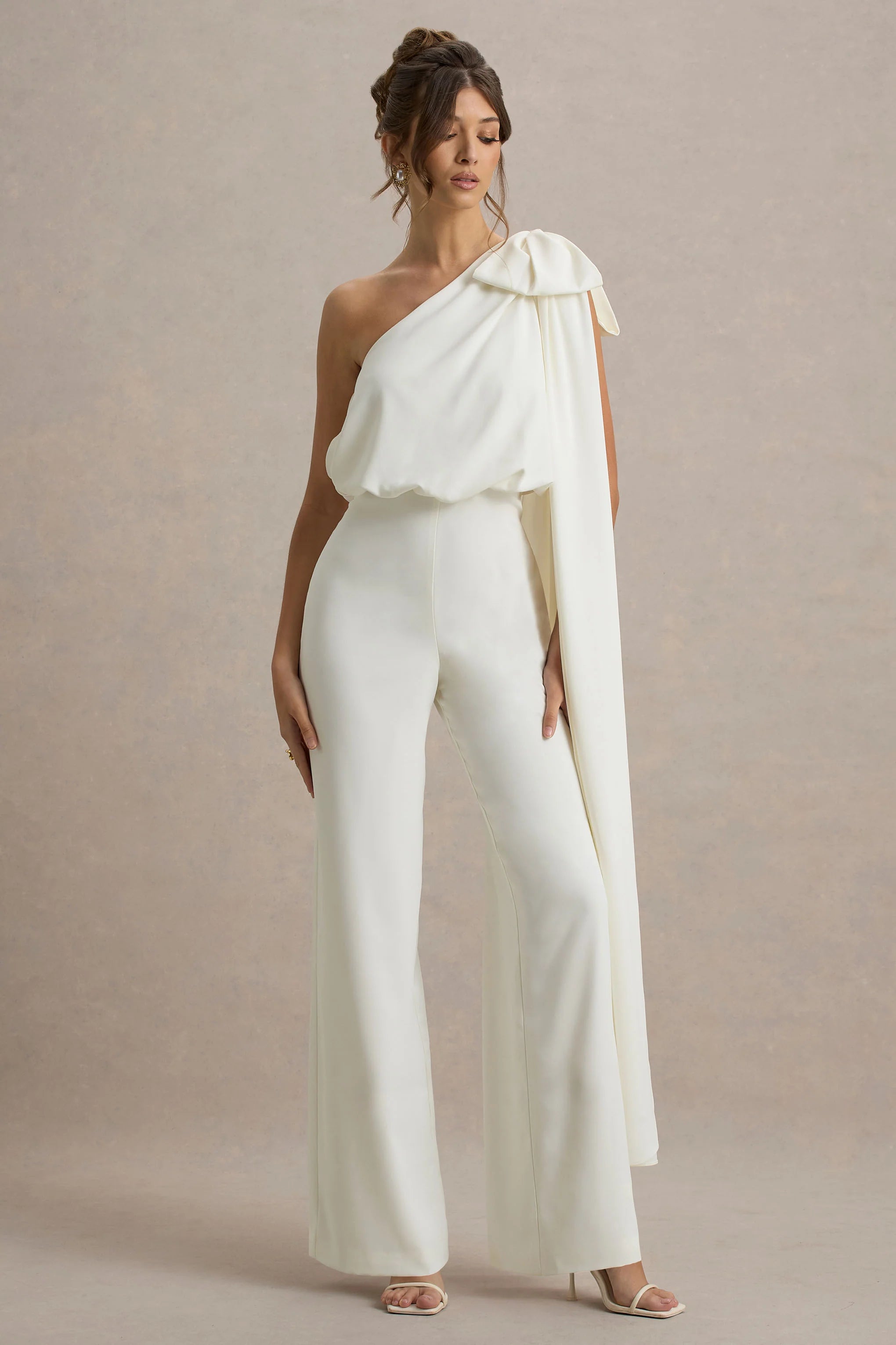 Alice Cream Asymmetric Bow Shoulder Jumpsuit With Drape