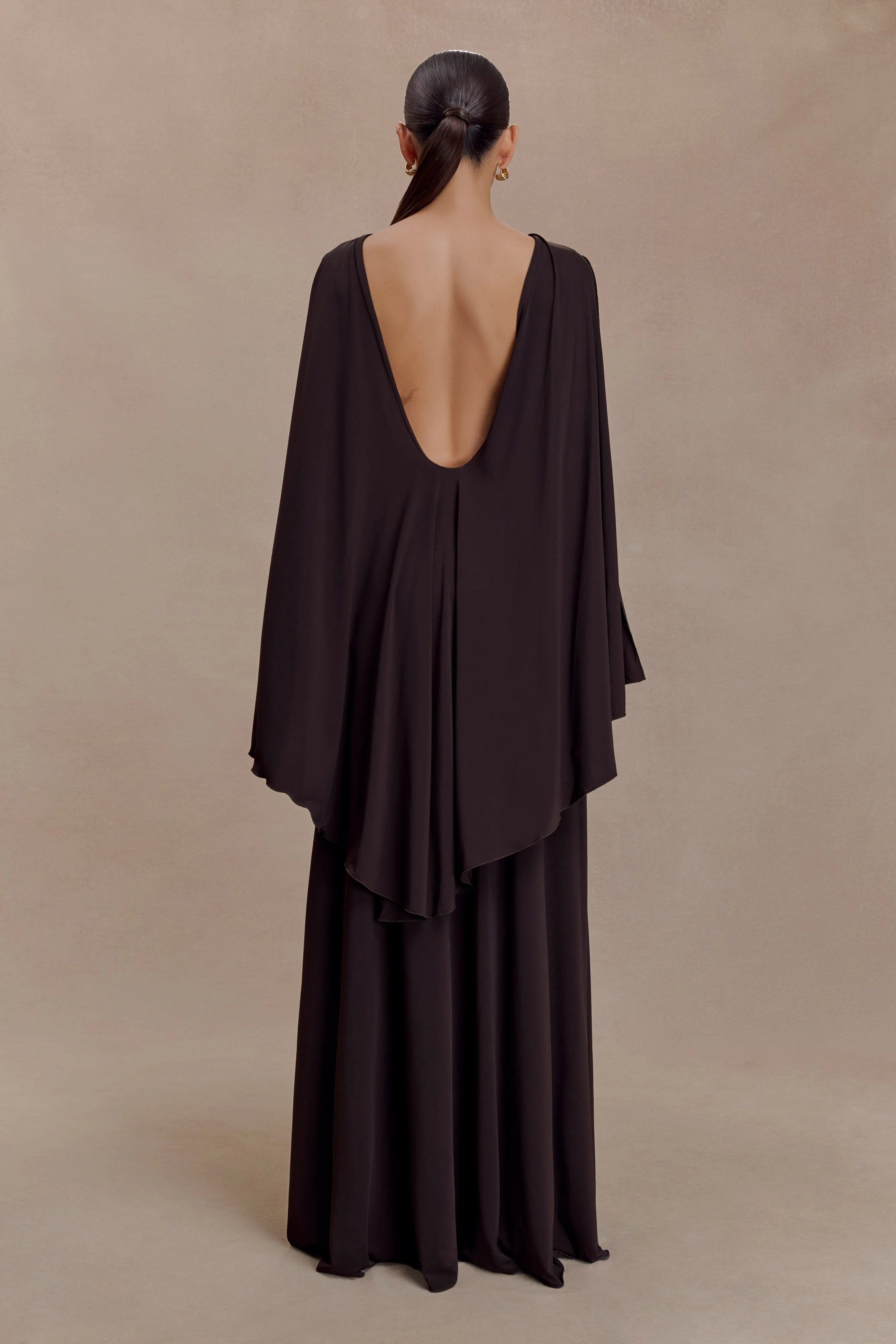 Emory Jersey Cape Maxi Dress Chocolate