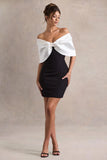 Dewdrop Black White Mini Dress With Oversized Bow