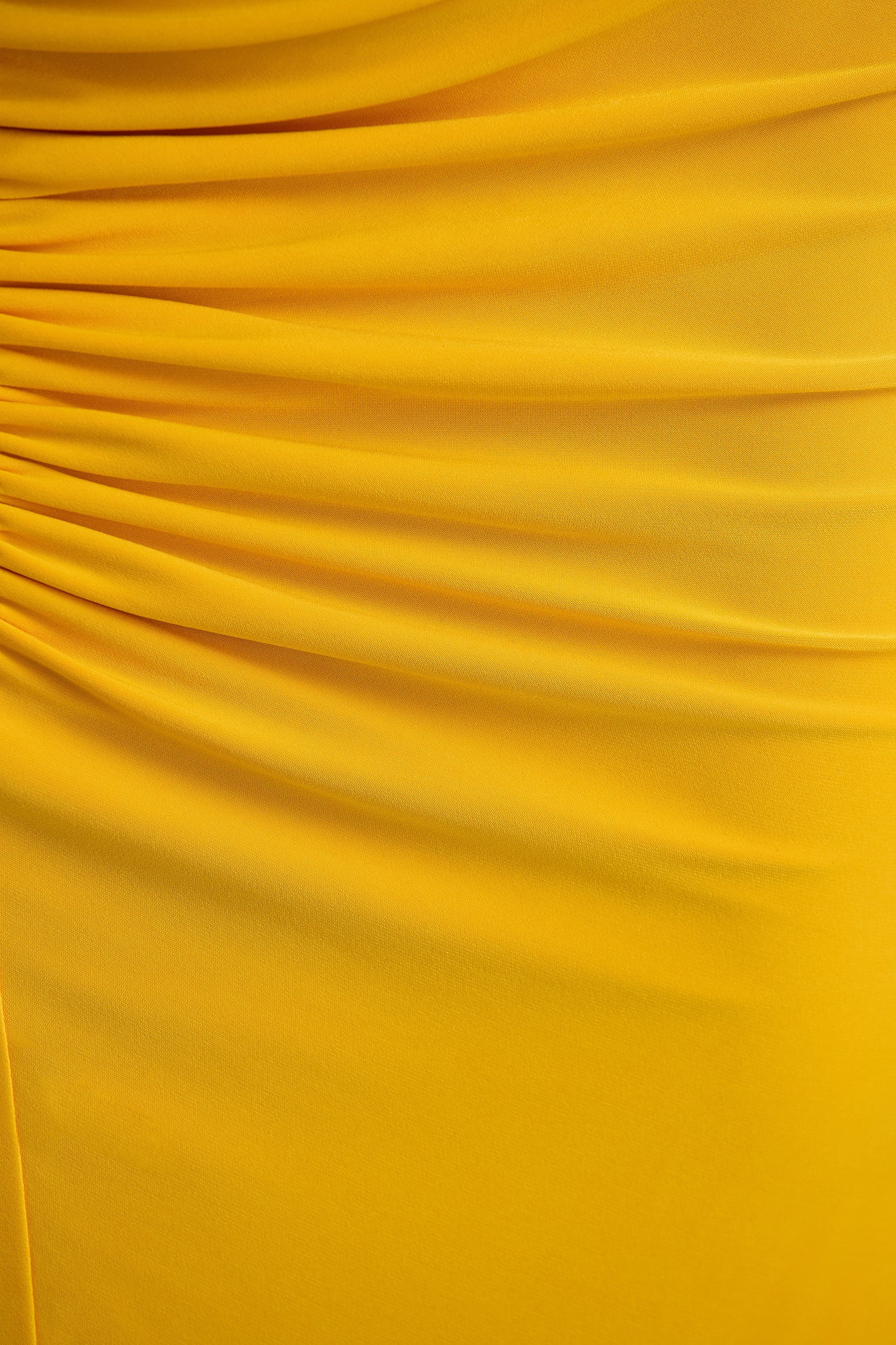 Diva Yellow Slashed Neck Maxi Dress With Ruched Detailing