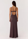 Vamonos Maxi Dress Chocolate Blue Dot