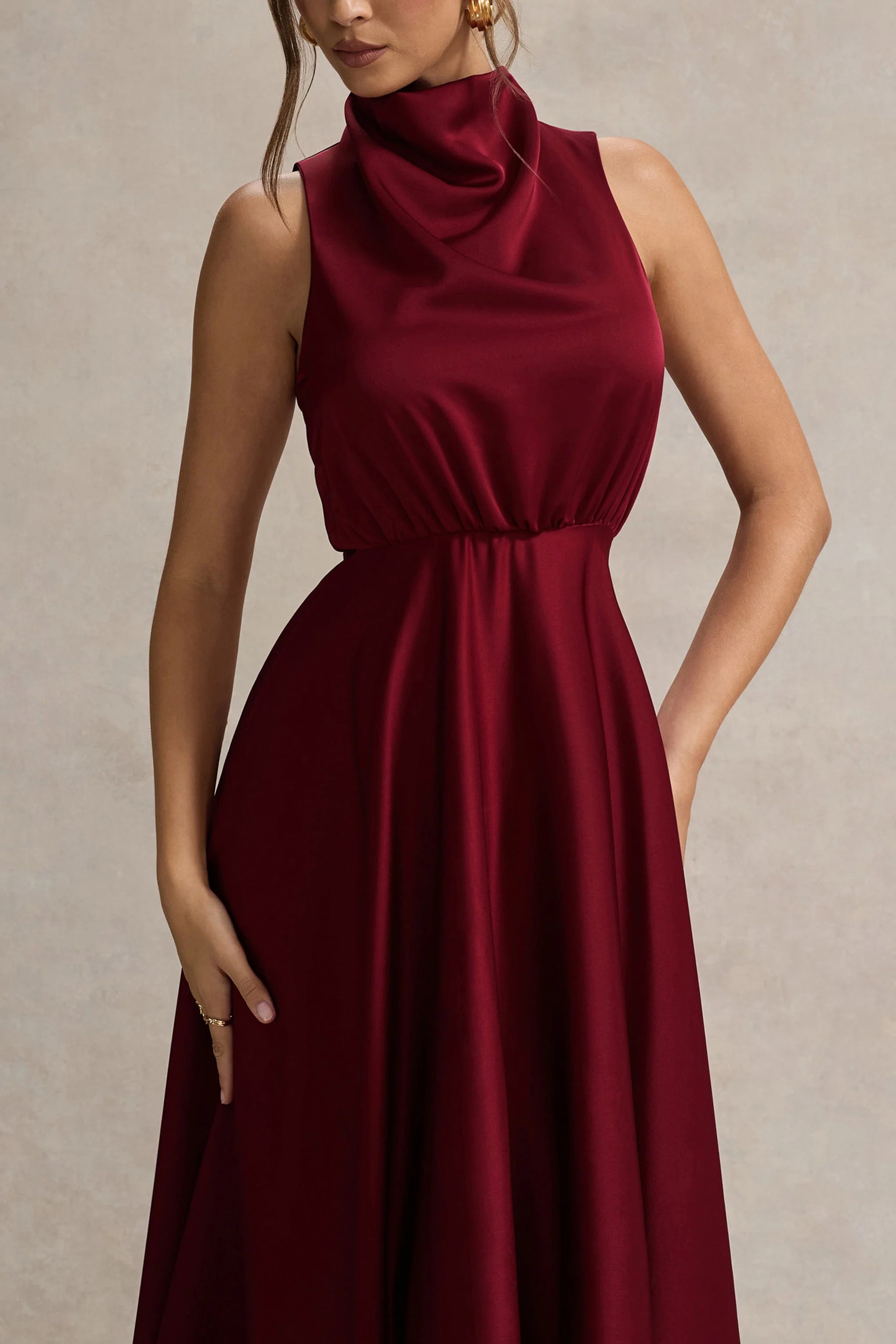 Kerri Berry Satin Cowl Neck Maxi Dress