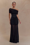 Caspian Slinky And Mesh Off Shoulder Maxi Dress Black