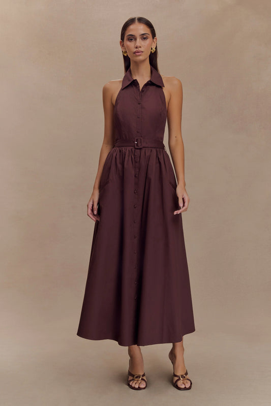 Cindy Collared Midi Dress - Chocolate