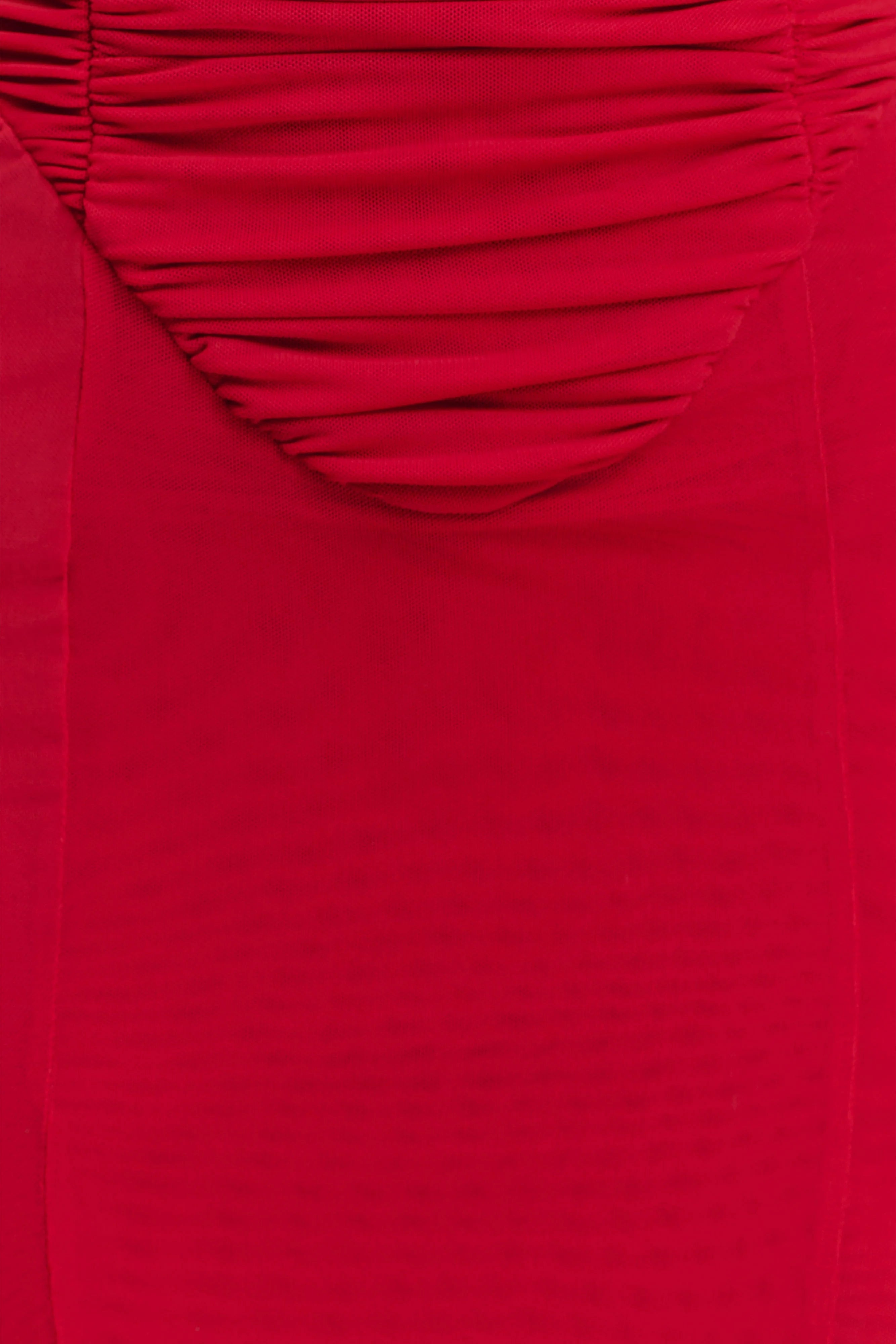 Willa Gathered Mesh Midi Dress Ruby