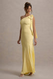 Here For Love Pale Lemon Satin Asymmetric Maxi Dress With Bow