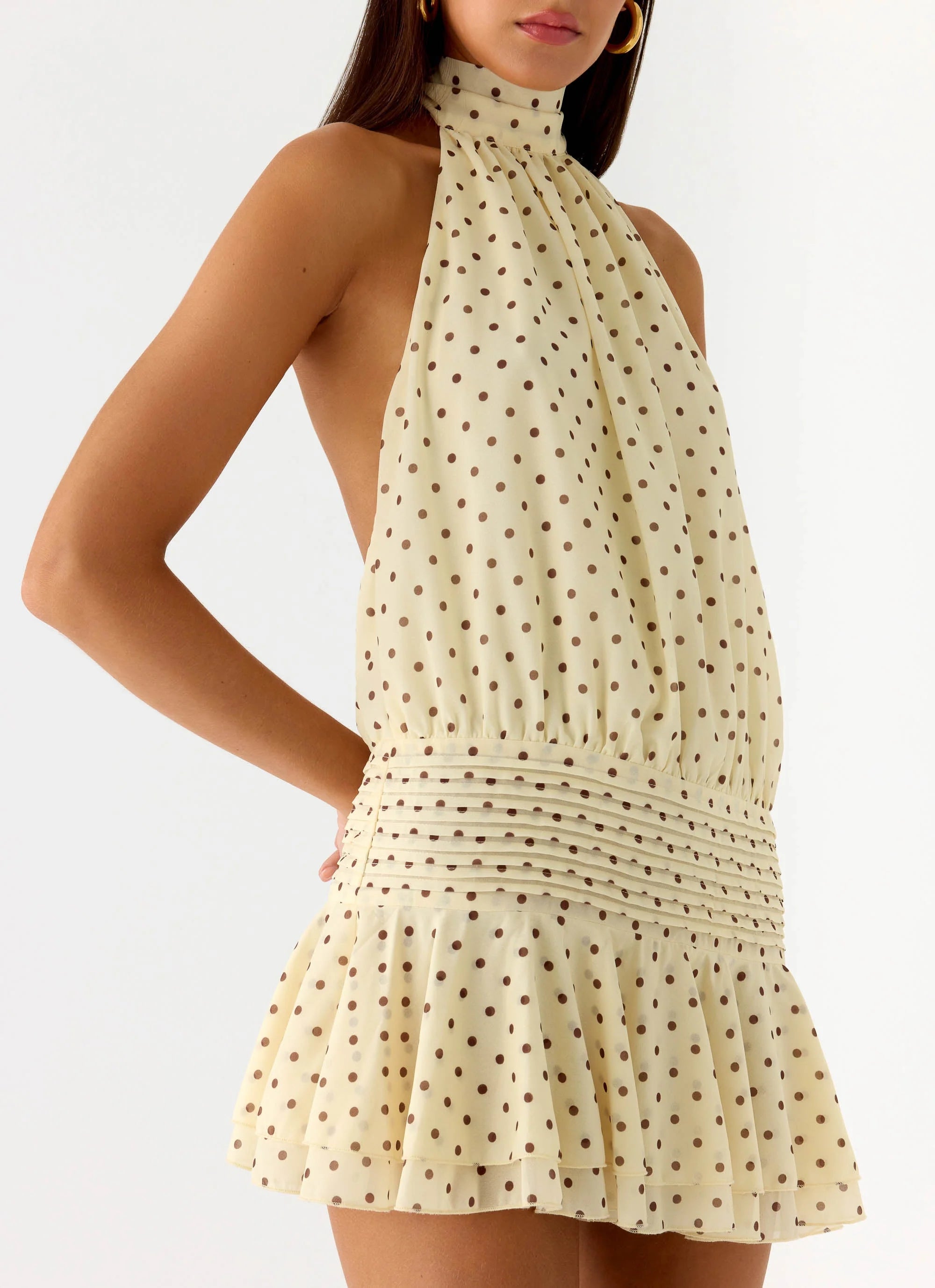 Willow Chiffon Mini Dress Yellow Polkadot