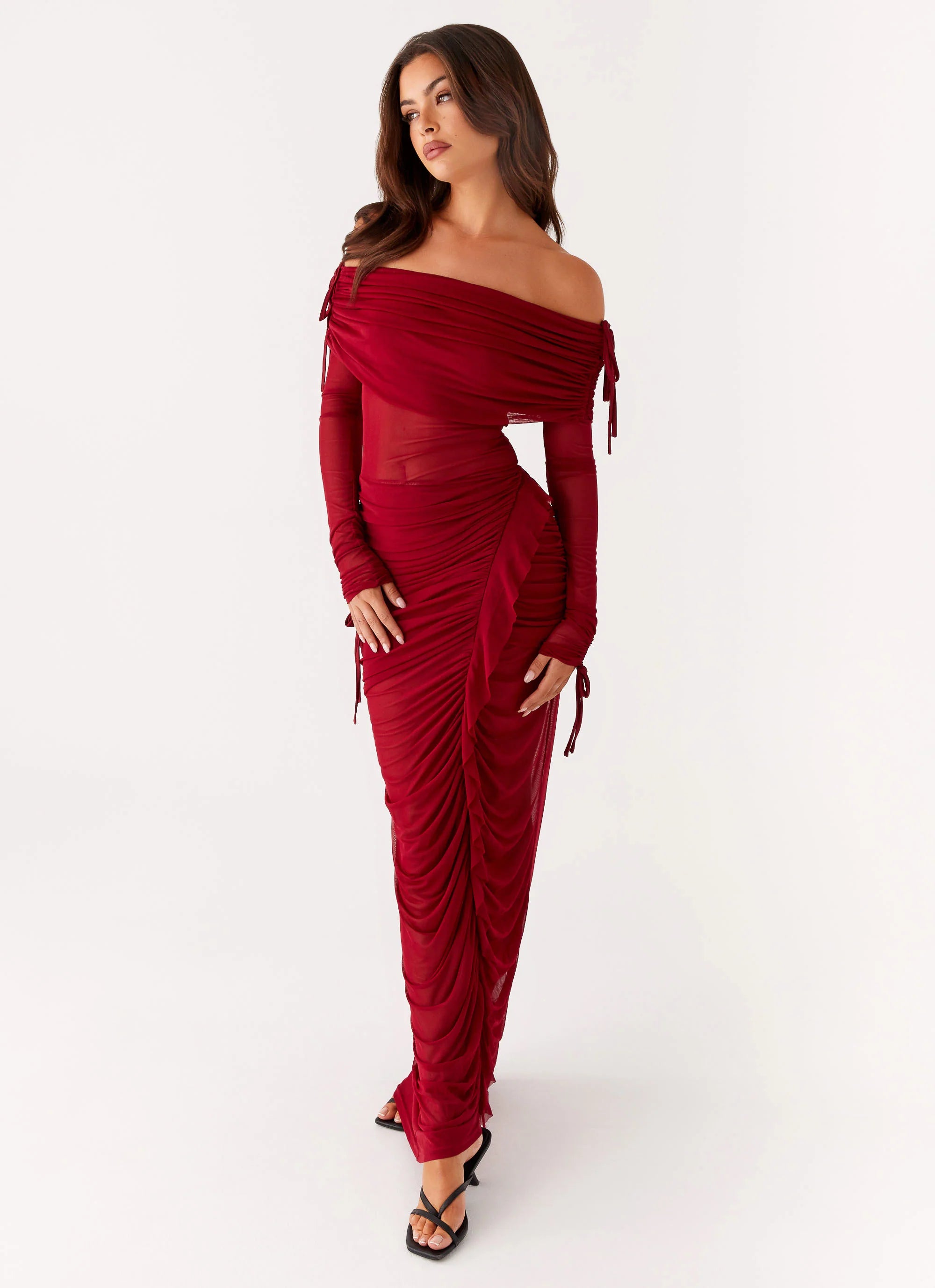 Teala Mesh Maxi Dress Red