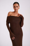 Marcel Off Shoulder Diamante Maxi Dress - Chocolate