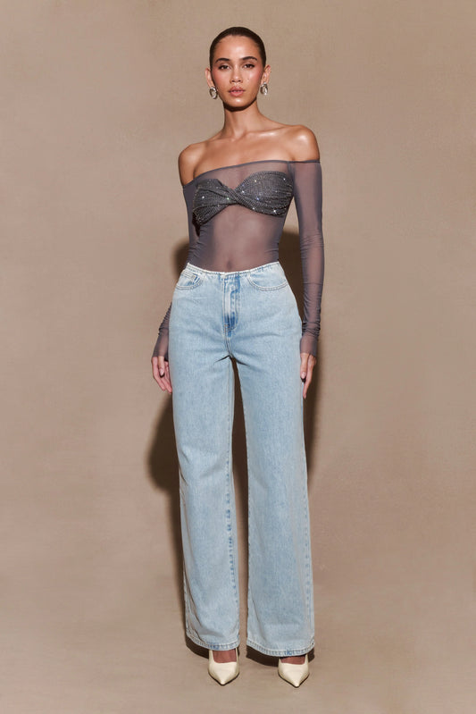 Garcelle Diamante Off Shoulder Top - Gunmetal