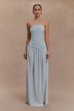 Bex Strapless Slinky Maxi Dress With Split Pale Blue