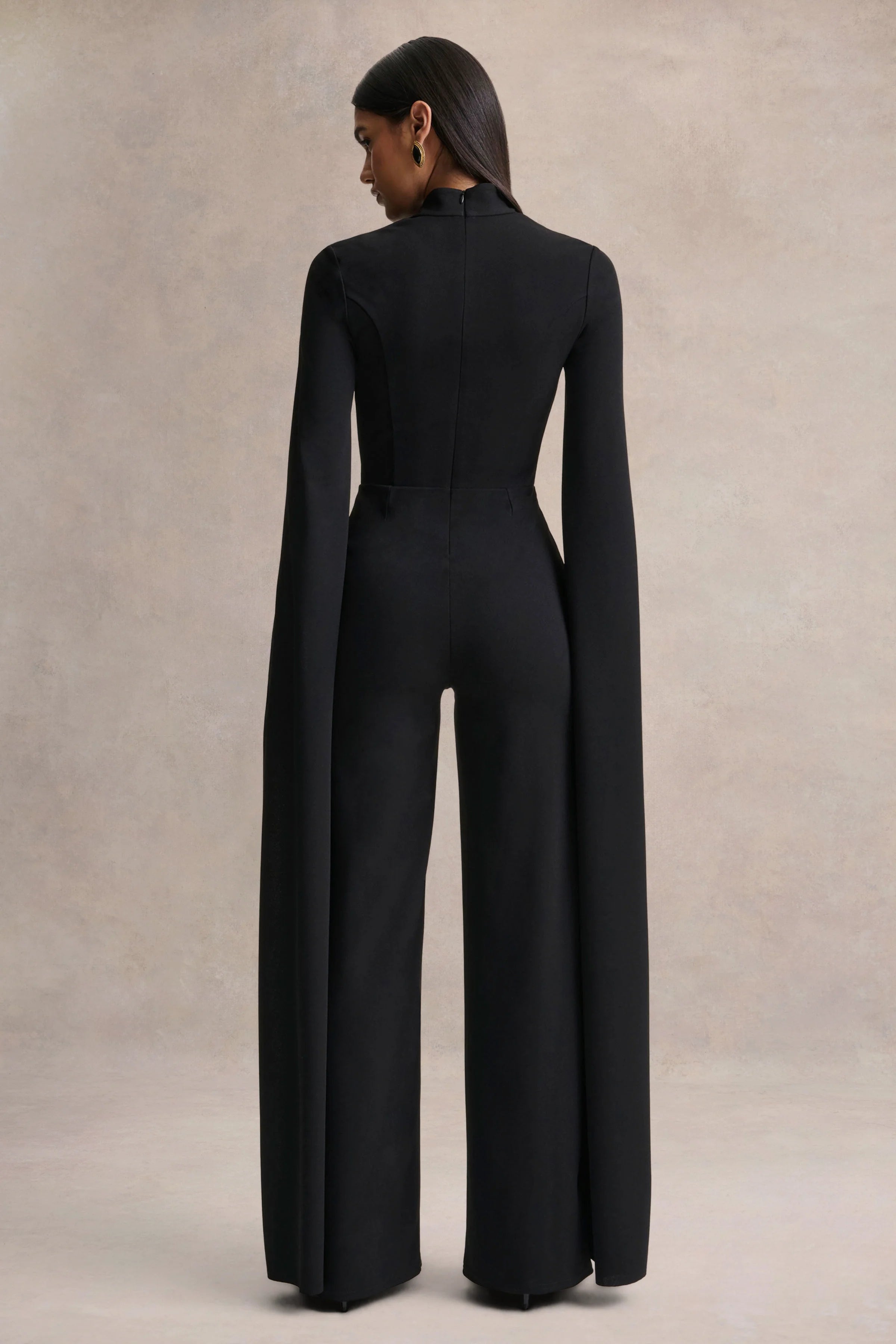 Elisabetta Black Square Neck Jumpsuit With Cape Sleeves
