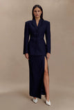 Cassie Column Maxi Skirt Navy Pinstripe
