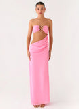 Falling Forever Strapless Beaded Maxi Dress Pink
