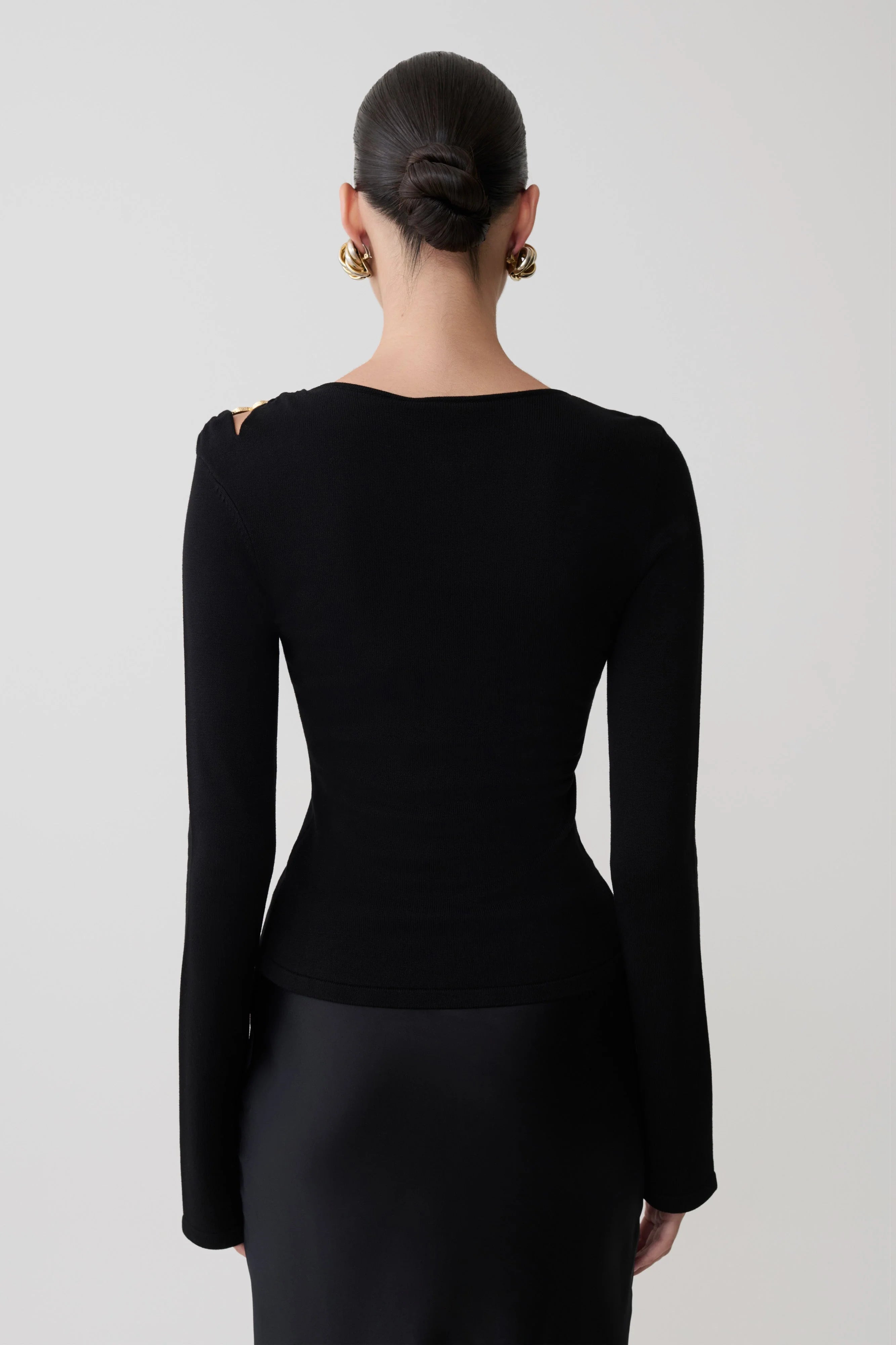 Ricky Knit Long Sleeve Longline Top Black