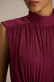 Melanina Burgundy High Neck Maxi Dress With Ruched Detailing