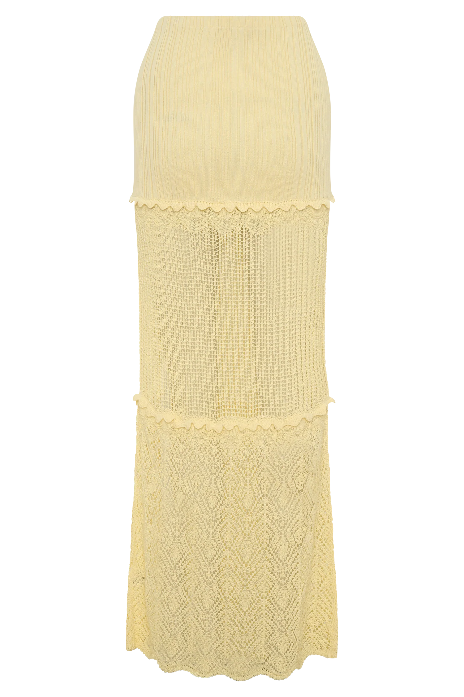 Coleene Pointelle Knit Maxi Skirt Lemon