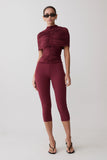 Linh Slinky High Neck Gathered Top Mahogany
