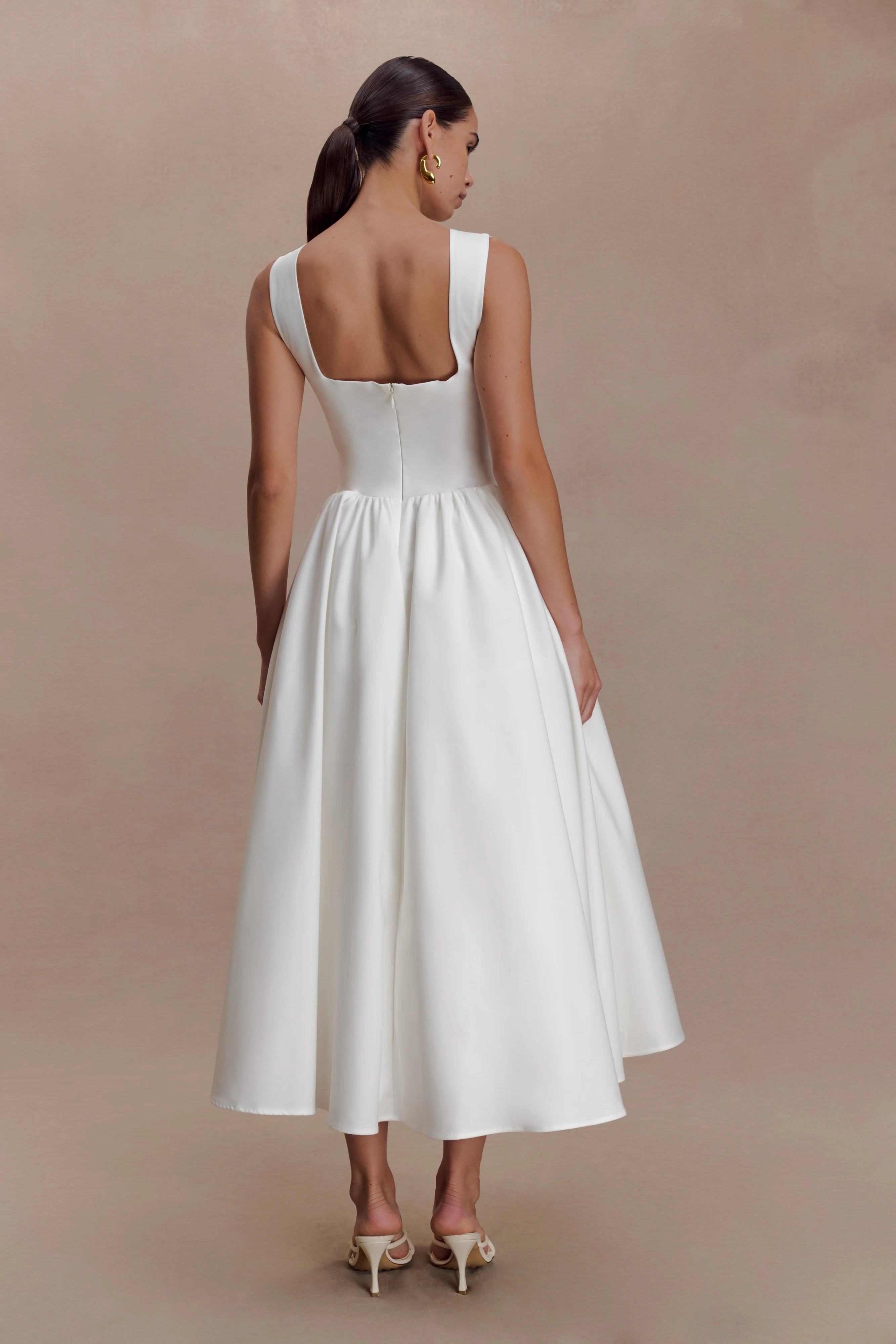 Monika Gathered Waist Cotton Midi Dress White