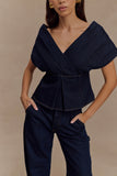 Rayne Off Shoulder Denim Top Indigo Blue