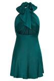 Francine Satin Halter Mini Dress - Forest Green