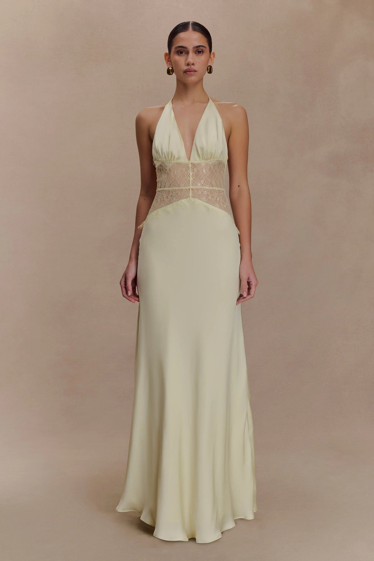 Dinah Lace And Satin Maxi Dress Lemon