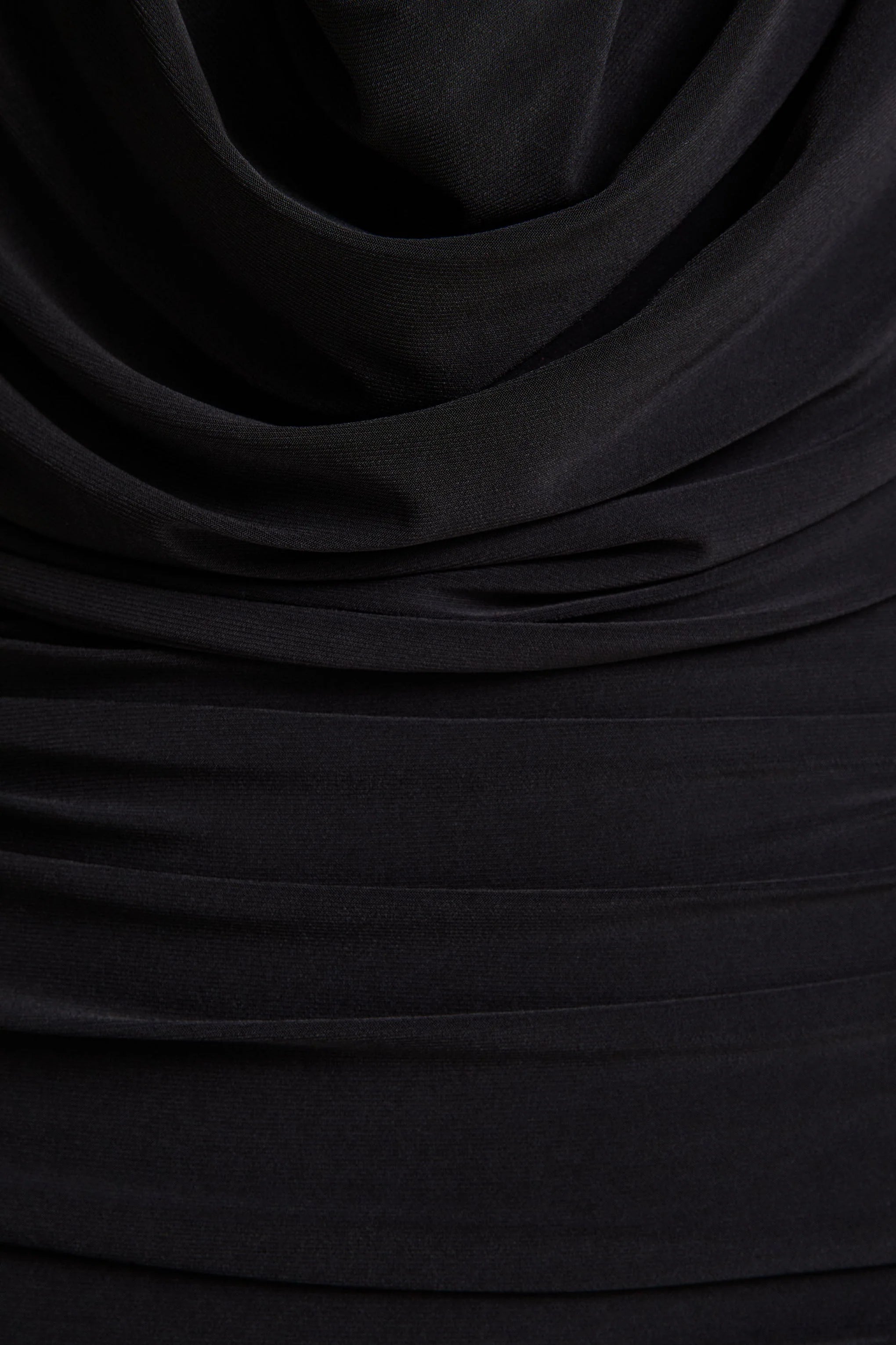 Griselda Black Plunge Neck Midi Dress With Sheer Long Sleeves