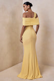 Nala Lemon Asymmetric Neck Maxi Dress With Gathered Detailing