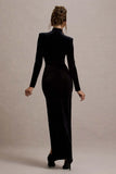 Jaz Black Velvet High Neck Gathered Split Maxi Dress