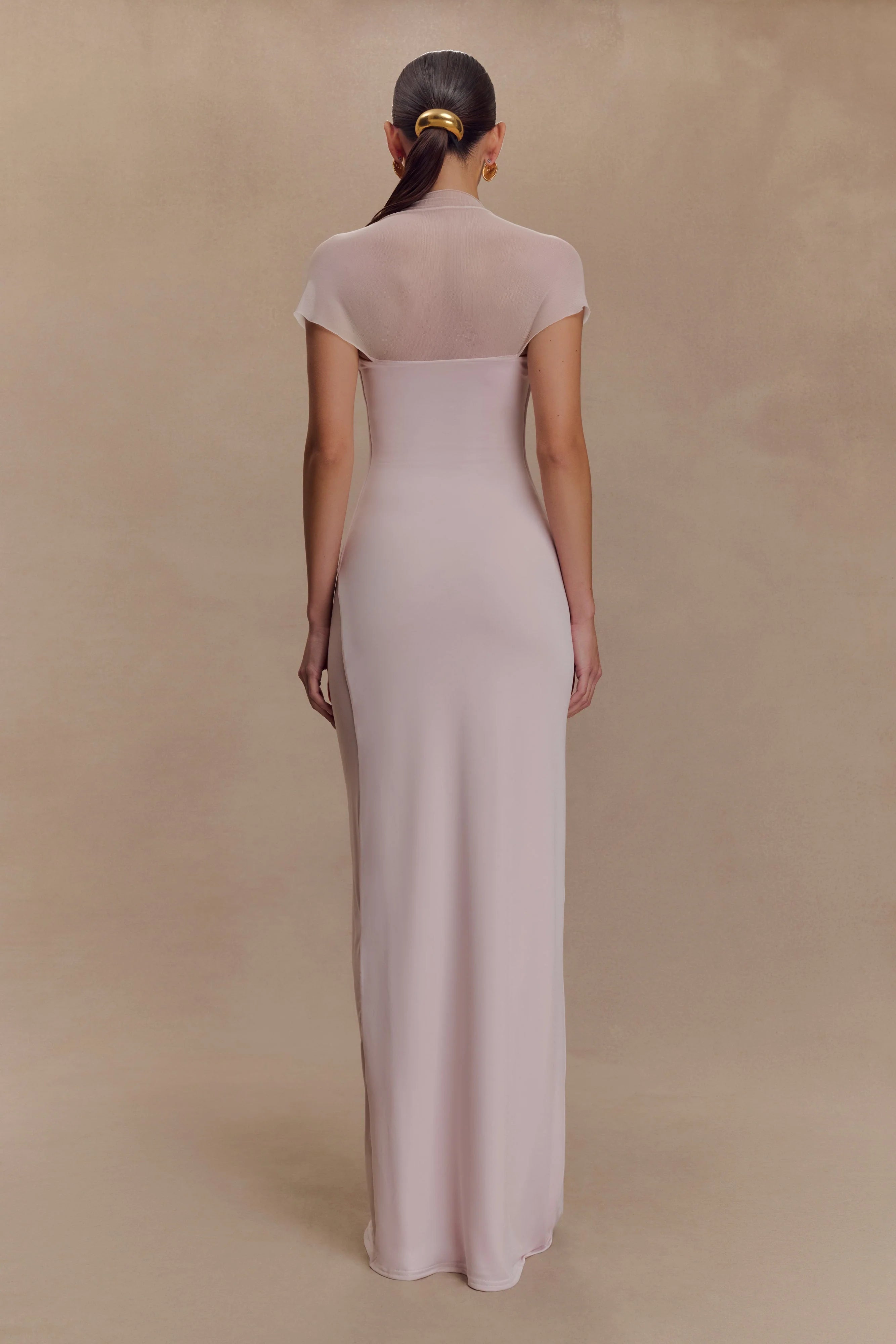 Wyatt Slinky And Mesh Maxi Dress Pale Pink