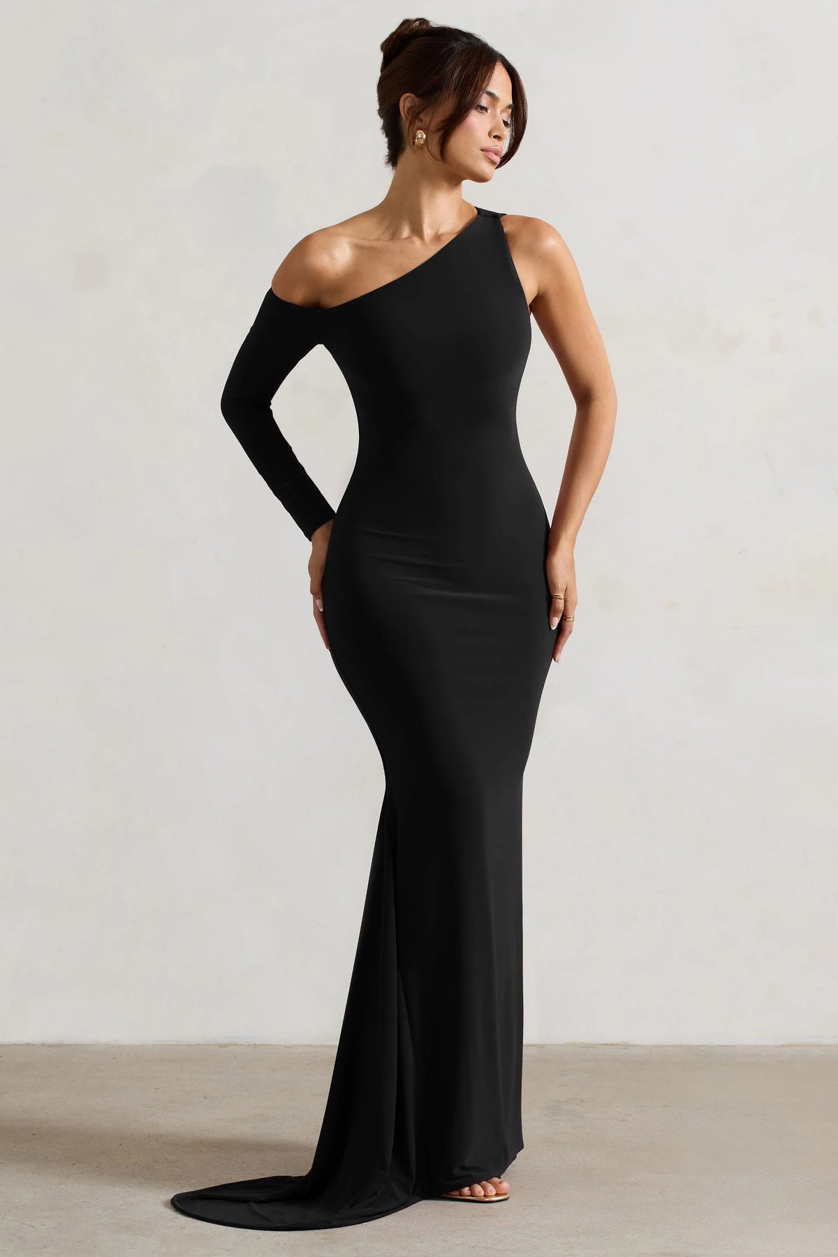 Contradiction Black One Sleeve Asymmetric Maxi Dress