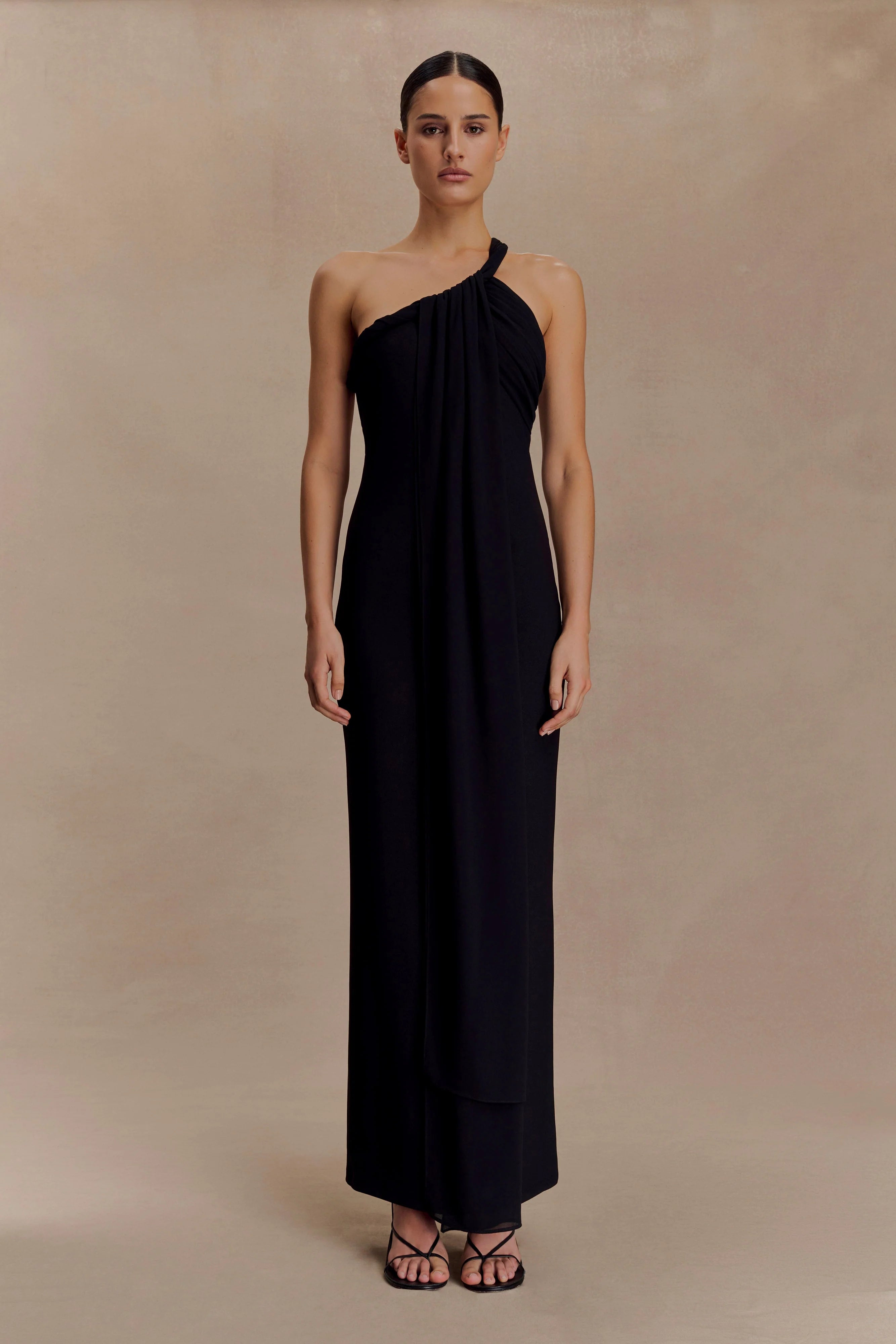 Philippa Knotted Crepe Maxi Dress Black