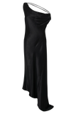 Yvette Slip Maxi Dress With Asymmetrical Hem - Black