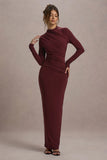 Hespera Port High Neck Long Sleeve Gathered Maxi Dress