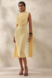 Lysandria Lemon High Neck Midi Dress With Draped Detailing