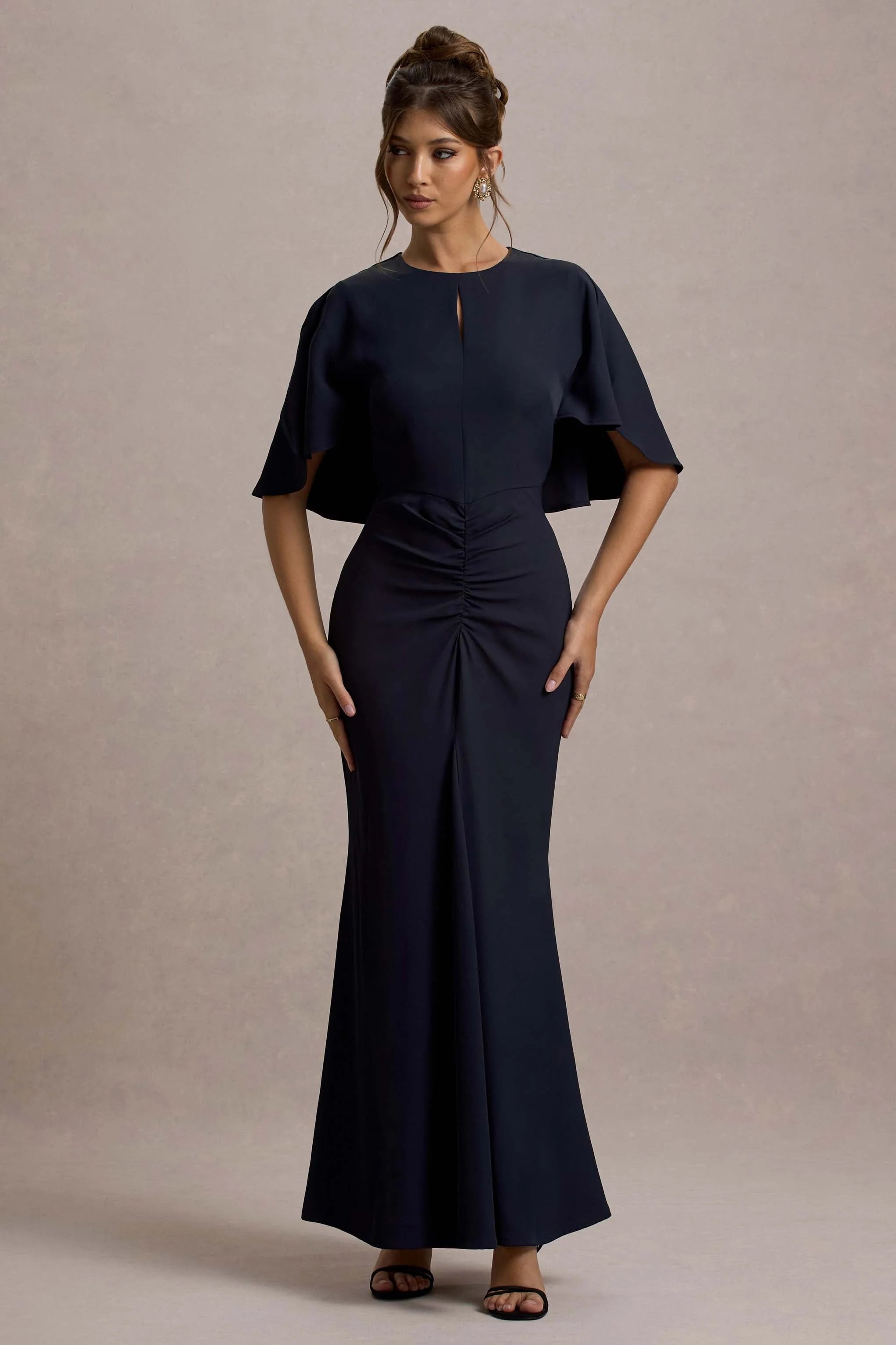Allison Navy High Neck Maxi Dress With Cape