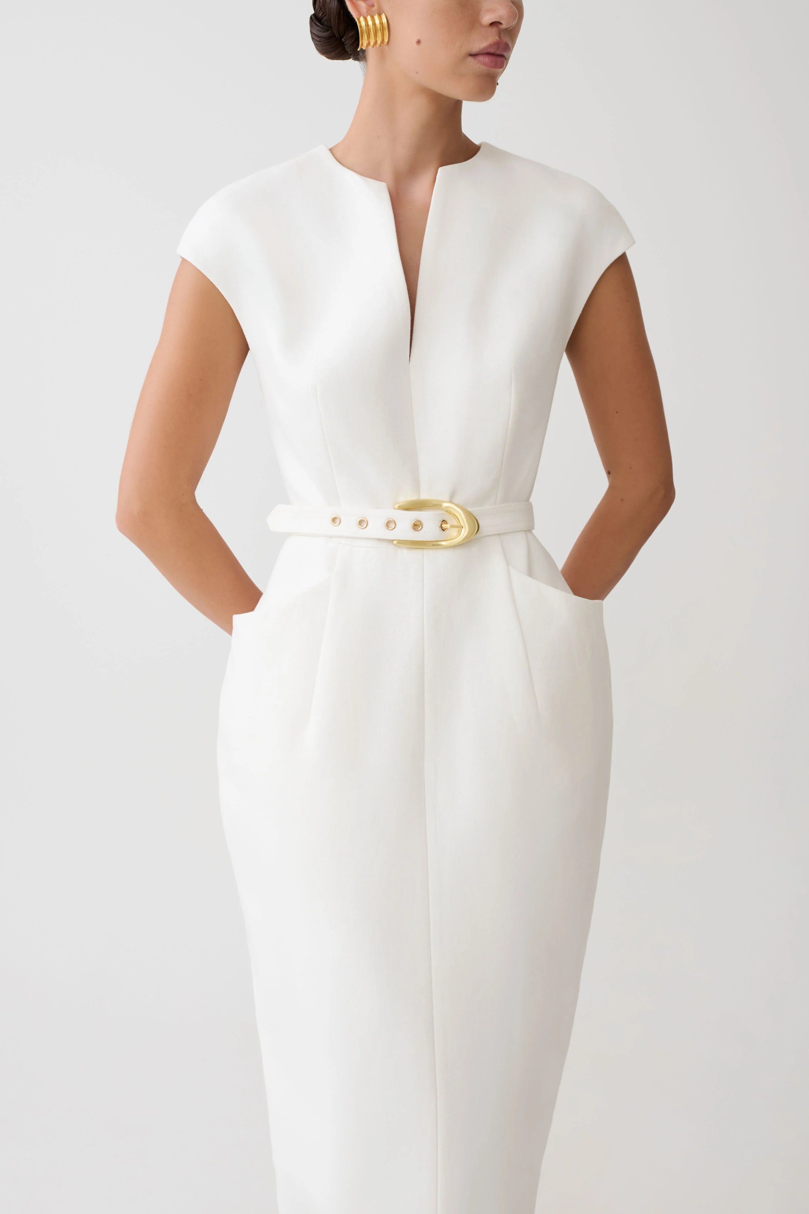 Livia V Neck Linen Maxi Dress White