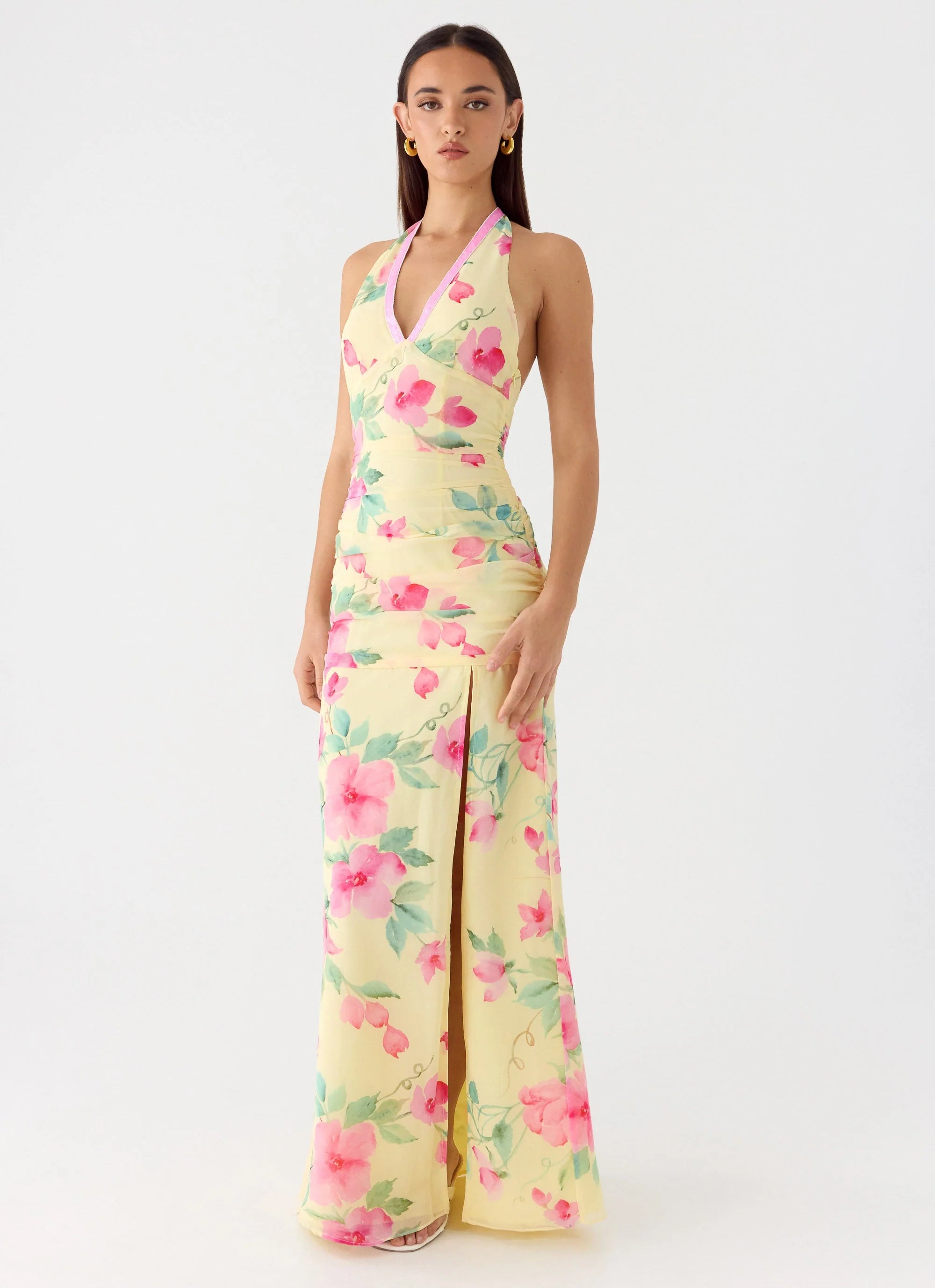 Colada Halter Maxi Dress Lemon Soleil